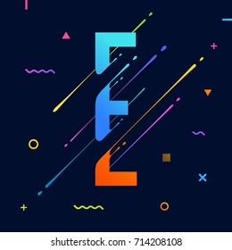 Modern abstract colorful alphabet with minimal design. Letter E. Abstract background with cool bright geometric elements. Dynamic liquid ink splashes letter. Eps10 vector template for your art