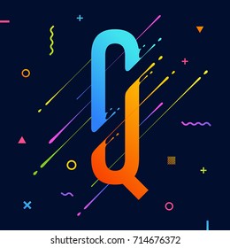 Modern abstract colorful alphabet with minimal design. Letter Q. Abstract background with cool bright geometric elements. Dynamic liquid ink splashes letter. Eps10 vector template for your art