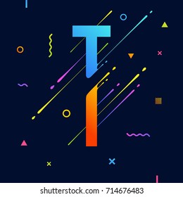 Modern abstract colorful alphabet with minimal design. Letter T. Abstract background with cool bright geometric elements. Dynamic liquid ink splashes letter. Eps10 vector template for your art