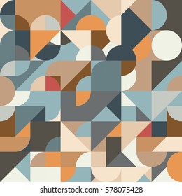 Modern abstract colorful background with irregular structure of geometric elements in trendy retro style. Repeating texture perfect for wallpapers, prints and fabrics. Vector seamless pattern.