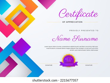 Modern abstract with colorful element certificate design template. Can be used for business card, diploma, invitation, award, achievement, degree, medal, sport event, and appreciation