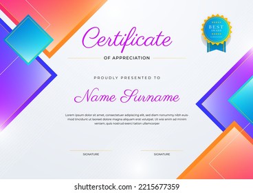 Modern abstract with colorful element certificate design template. Can be used for business card, diploma, invitation, award, achievement, degree, medal, sport event, and appreciation