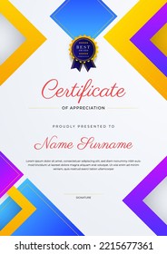 Modern abstract with colorful element certificate design template. Can be used for business card, diploma, invitation, award, achievement, degree, medal, sport event, and appreciation