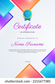 Modern abstract with colorful element certificate design template. Can be used for business card, diploma, invitation, award, achievement, degree, medal, sport event, and appreciation
