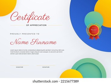 Modern abstract with colorful element certificate design template. Can be used for business card, diploma, invitation, award, achievement, degree, medal, sport event, and appreciation