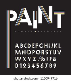 Modern abstract colorful font. Vector alphabet and number set isolated on black background.