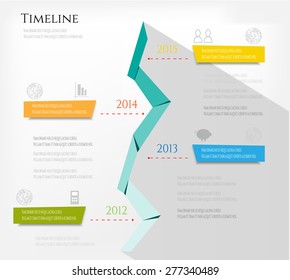 Modern, abstract, colorful infographic with time line, report template with icons and rounded labels with text