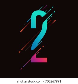 Modern abstract colorful number. Dynamic liquid ink splashes number. Vector design element for your art. Number 2