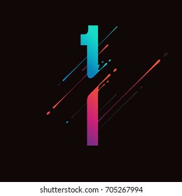 Modern abstract colorful number. Dynamic liquid ink splashes number. Vector design element for your art. Number 1