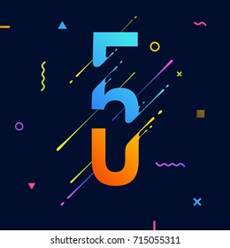 Modern abstract colorful number with minimal design. Number 5. Abstract background with cool bright geometric elements. Dynamic liquid ink splashes symbol. Eps10 vector template for your art