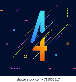 Modern abstract colorful number with minimal design. Number 4. Abstract background with cool bright geometric elements. Dynamic liquid ink splashes symbol. Eps10 vector template for your art