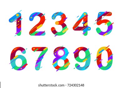 Modern abstract colorful numbers. Colourful set of numbers 0, 1, 2, 3, 4, 5, 6, 7, 8, 9 logo or icon. Vector illustration
