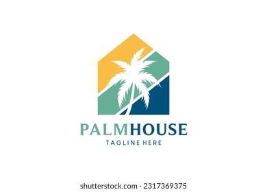 Modern abstract colorful palm tree house logo design