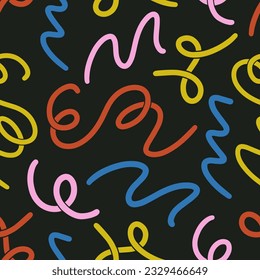 Patrón moderno abstracto colorido y sin costuras con líneas dibujadas a mano. Antecedentes dibujados a mano. Perfecto para textiles, papel de envoltura, tela, etc. Ilustración vectorial