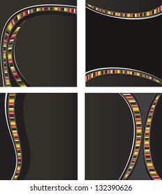 Modern abstract colorful vibrant lines curved stripes over black background.Retro vector backdrop.Design template.Graphic illustration.Dynamic contrast layout.brochure,banner,leaflet,template