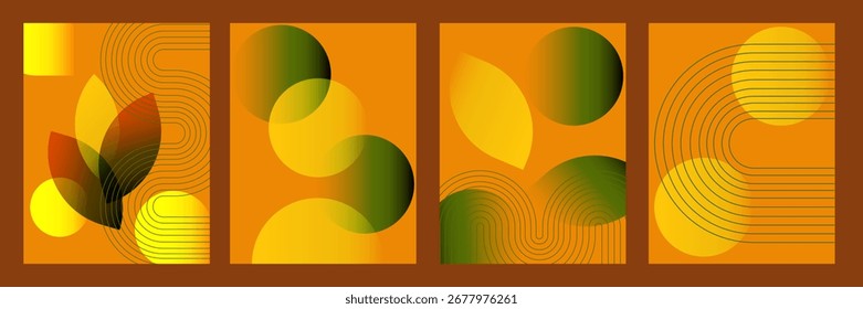 A modern abstract composition of circles, lines, shapes made in a warm palette.  It is ideal for a modern interior, art space or as a stylish poster