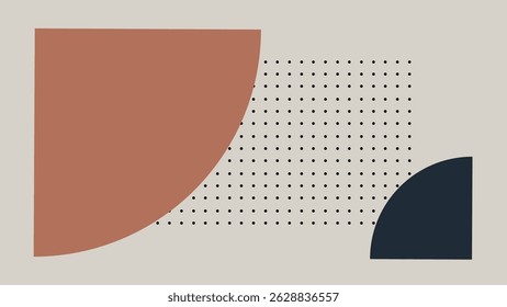 Modern abstract composition featuring bold arc shapes and a grid of dots on a light beige background, delivering a clean, minimal, and structured visual design.