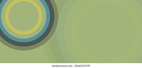 A modern, abstract composition featuring concentric circles radiating from the left side of the canvas