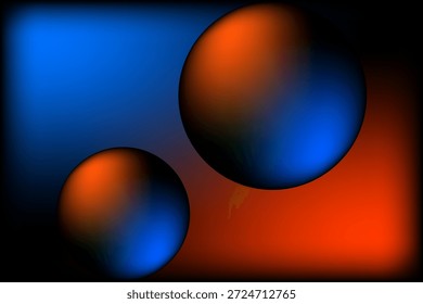 Composición abstracta moderna que presenta esferas degradadas brillantes con iluminación roja y azul sobre un fondo púrpura oscuro. Ideal para diseño futurista, temática tecnológica, pósters, Fondos de pantalla y branding digital.

