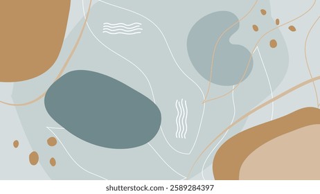 Modern abstract composition with fluid shapes and muted colors. Artistic background featuring smooth curves, minimalistic background, and natural elements. Ideal for creative projects, posters.