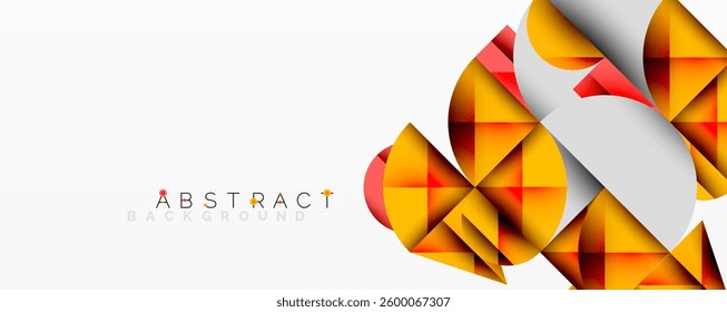 Modern abstract composition with layered circles and angular segments featuring gradients, transparency effects, and a structured geometric layout