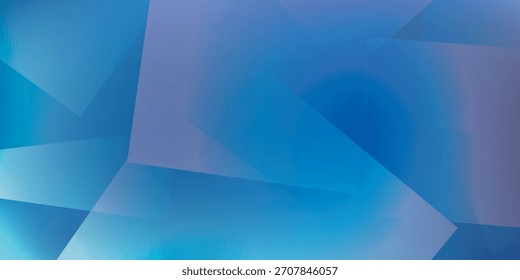 Uma composição abstrata moderna de polígonos em camadas e com arestas suaves em tons de azul, ciano e roxo, criando uma sensação de profundidade com gradientes suaves e misturados.