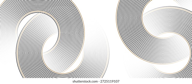 Design moderno de anel concêntrico abstrato com gradientes preto branco e contorno laranja, círculos geométricos