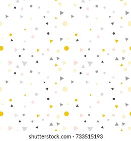 Modern Abstract Confetti Background. Seamless colorful triangles and dots pattern. EPS 8 stock vector festive fun repeat for your design projects, textile, wrapping, wallpaper, web.
