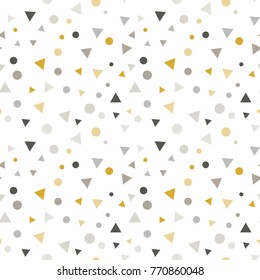 Modern Abstract Confetti Background. Seamless colorful trianlges and dots pattern. EPS 8 stock vector festive fun repeat for your design projects, textile, wrapping, wallpaper, web.
