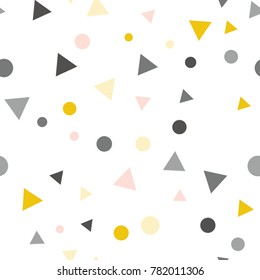 Modern Abstract Confetti Background. Seamless colorful trianlges and dots pattern.EPS 8 stock vector festive fun repeat for your design projects, textile, wrapping, wallpaper, web.