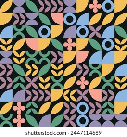 Modern abstract cover, colorful geometric background. Trendy Bauhaus pattern with geometric shapes, geometry graphics. Abstract geometric pattern design