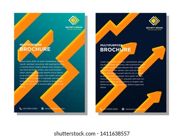 Modern abstract cover. Cool gradient shapes composition. Futuristic design. yellow and orange shape color. gradient soft and dark blue colors for background. 3d blend arrow