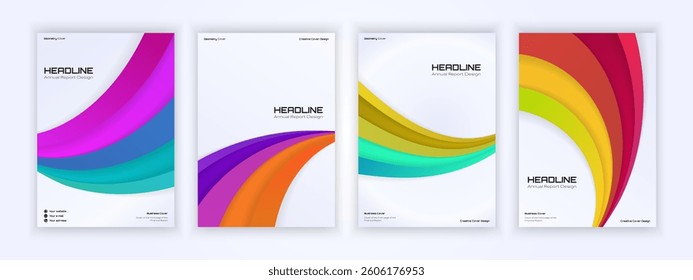 Modern abstract cover design with bright curves, ideal for creative reports and presentations