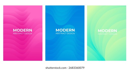 Diseño de portada abstracto moderno con ondas dinámicas de gradiente rosa, azul y cian para proyectos gráficos contemporáneos. Formato de Vector tamaño papel A4. 
