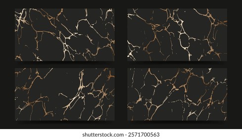 Modern abstract cover design set. Backgrounds with golden cracks texture. Vector illustrations for invitation, card, cover, poster, brochure.