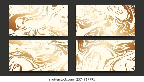 Modern abstract cover design set. Backgrounds with golden marble texture. Vector illustrations for invitation, card, cover, poster, brochure.