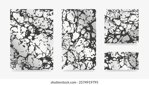 Modern abstract cover design set. Backgrounds with silver grunge texture. Vector illustrations of different formats for invitation, card, cover, poster, brochure, post.