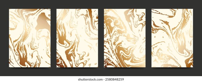 Modern abstract cover design set. Backgrounds with golden marble texture. Vector illustrations in A4 size for invitation, card, cover, poster, brochure.