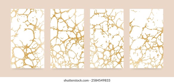 Modern abstract cover design set. Backgrounds with golden scratches texture. Vector illustrations for social media post, card, cover, invitation, poster, brochure.