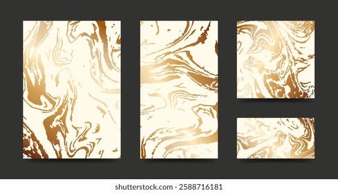 Modern abstract cover design set. Backgrounds with golden marble texture. Vector illustrations of different formats for invitation, card, cover, poster, brochure, post.