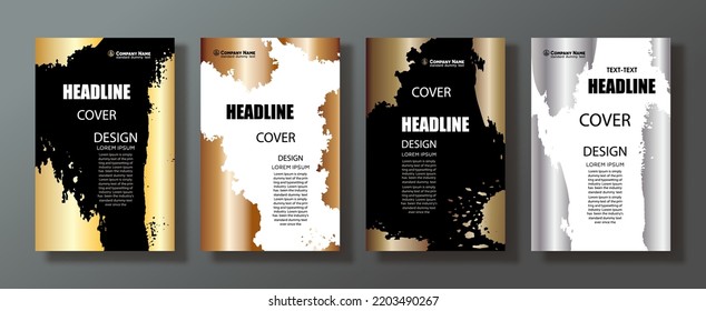Modern abstract cover set minimal design. Abstract luxury book covers brush stroke golden artwork metal style. Paint brush gold, bronze, silver and copper texture design for book cover.