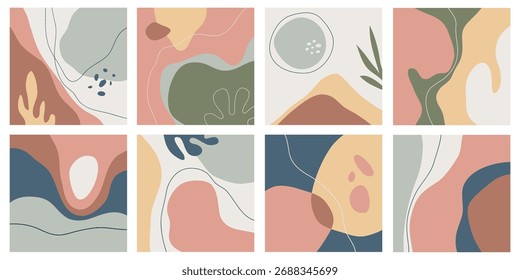 Conjunto de cubierta abstracta moderna, diseño de cubierta mínima. Fondo geométrico colorido, Ilustración vectorial.