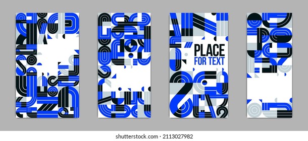 Modern abstract covers of banners set, blue vector geometric modern trendy and stylish designs, backgrounds with places for text.