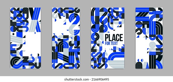 Modern abstract covers of banners set, blue vector geometric modern trendy and stylish designs, backgrounds with places for text.