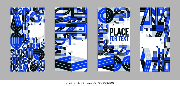Modern abstract covers of banners set, blue vector geometric modern trendy and stylish designs, backgrounds with places for text.