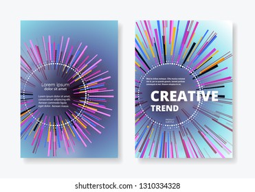 Modern abstract covers with gradient shapes and ray composition design.