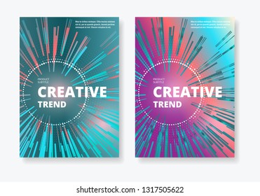 Modern abstract covers with gradient shapes and ray composition design.