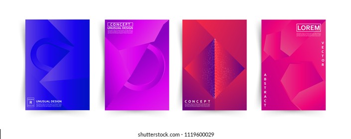 Diseño de diseño de cubiertas abstractas modernas, degradado de colores vivos y brillantes. Geométrico.  