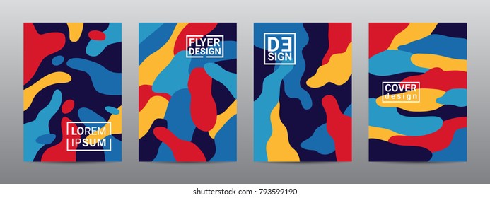 Modern abstract covers layout design template, Vivid and bright multicolored, Annual report design, Poster and Banner, 4 set sign, Flat style vector illustration artwork.