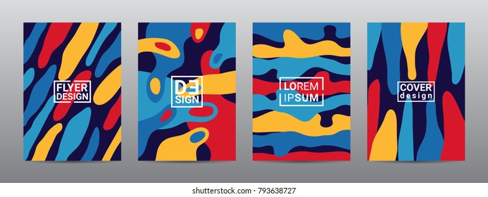 Modern abstract covers layout design template, Vivid and bright multicolored, Annual report design, Poster and Banner, 4 set sign, Flat style vector illustration artwork.